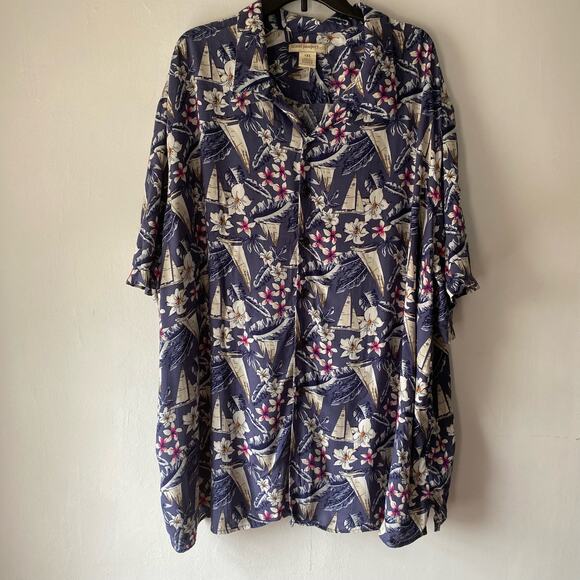 Island Passport Hawiian Button Down‎ Vacation Shirt SZ 4X Resort Travel Summer - Picture 1 of 9